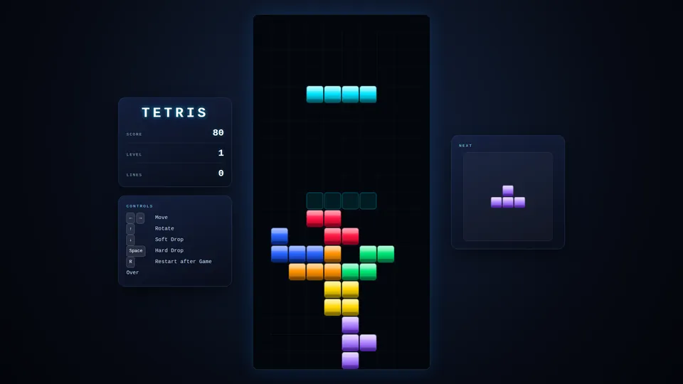 Still from the recording: Tetris-style game